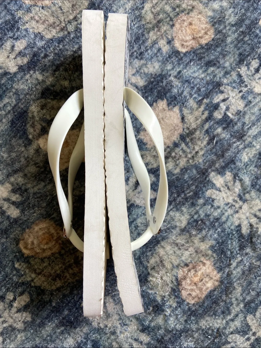 Tory Burch White and Black Geometric Logo Flip Flops